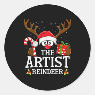 Christmas Matching The Artist Reindeer Family Classic Round Sticker