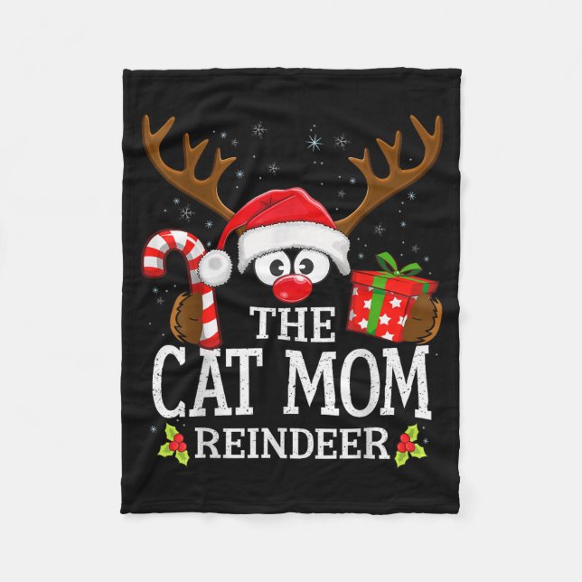 Christmas Matching The Cat Mom Reindeer Family  Fleece Blanket (Front)
