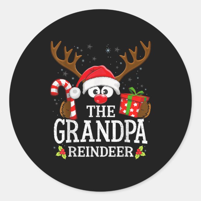 Christmas Matching The Grandpa Reindeer Family  Classic Round Sticker (Front)