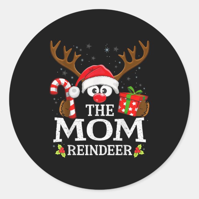 Christmas Matching The Mom Reindeer Family  Classic Round Sticker (Front)