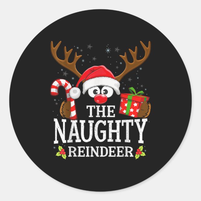 Christmas Matching The Naughty Reindeer Family  Classic Round Sticker (Front)