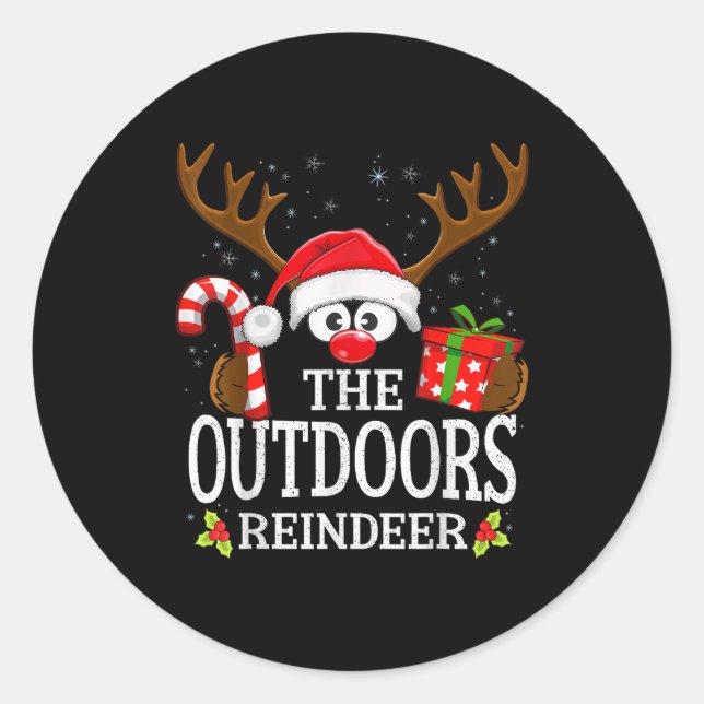 Christmas Matching The Outdoors Reindeer Family  Classic Round Sticker (Front)