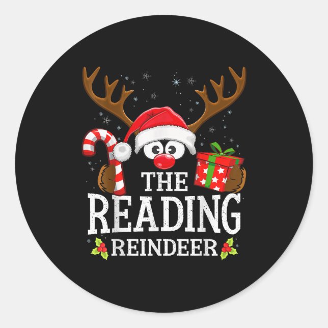 Christmas Matching The Reading Reindeer Family  Classic Round Sticker (Front)
