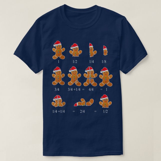 Christmas Math Teacher Fraction Gingerbread Cookie T-Shirt (Design Front)