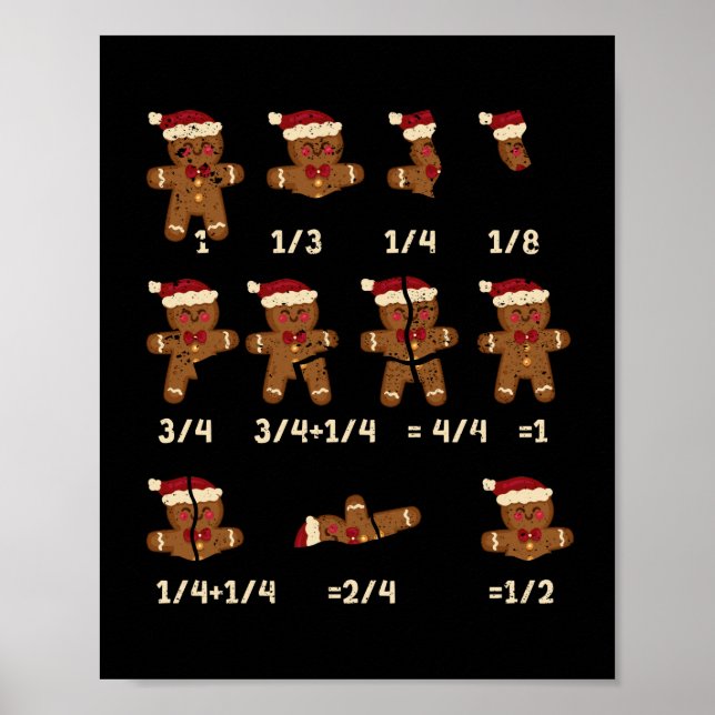 Christmas Math Teacher Fracture Gingerbread Cookie Poster (Front)
