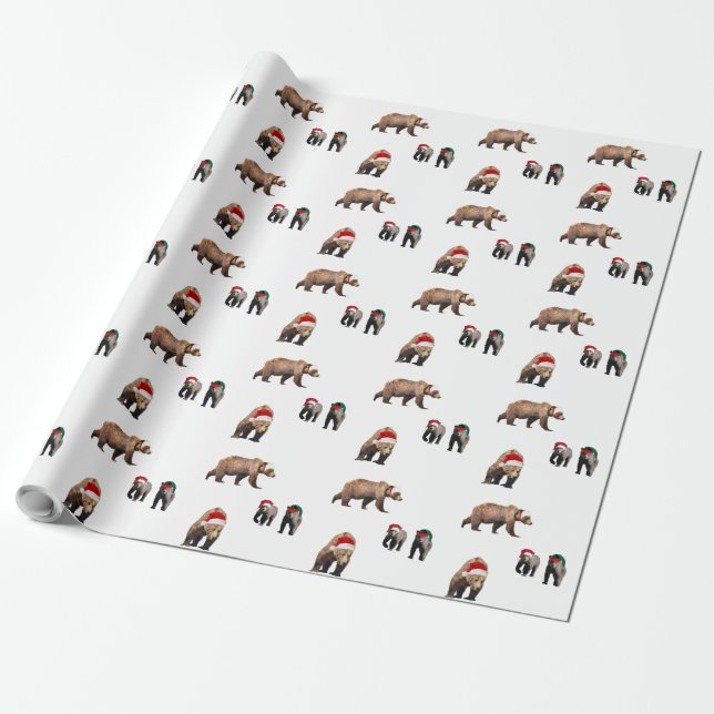 Christmas Matte Wrapping Paper of grizzly bears (Unrolled)