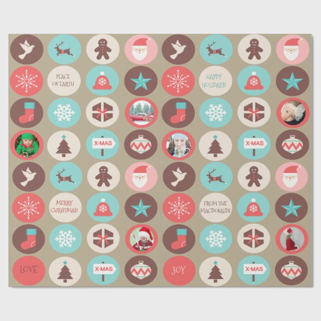 Christmas Medallions Custom Photos Wrapping Paper (Flat)