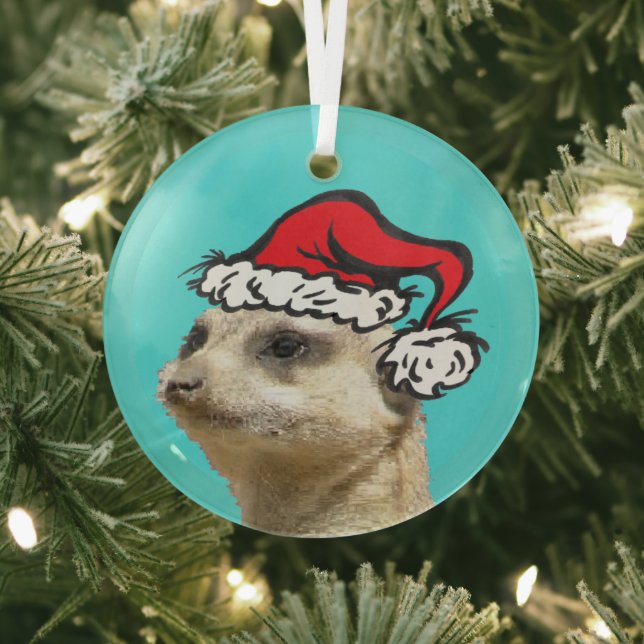 Christmas Meerkat Customisable Glass Ornament (Insitu)
