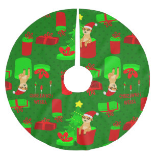 christmas meerkat santa funny mongoose  brushed polyester tree skirt