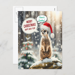 Christmas Meerkat Winter Wonderland Santa  Holiday Postcard