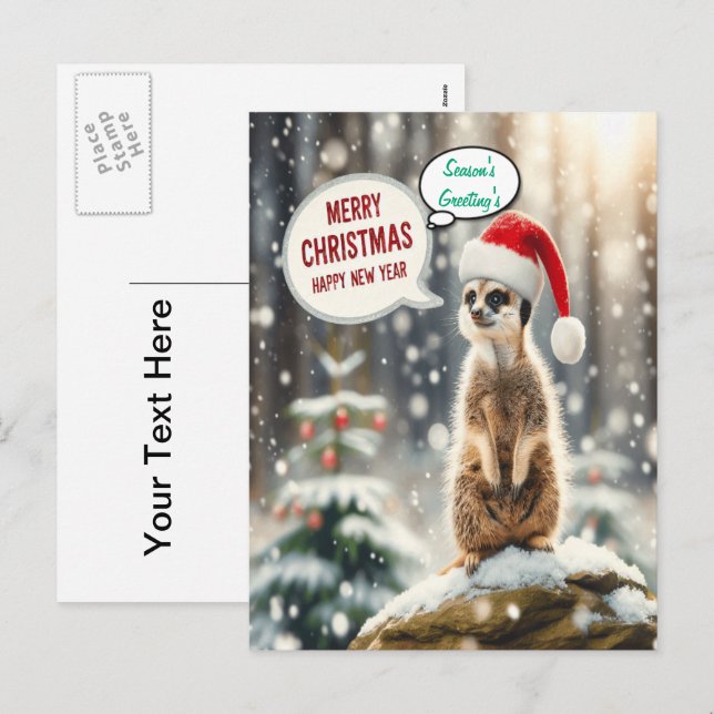 Christmas Meerkat Winter Wonderland Santa  Holiday Postcard (Front/Back)