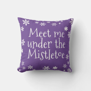 Christmas Meet Me Under the Mistletoe Purple White Cushion