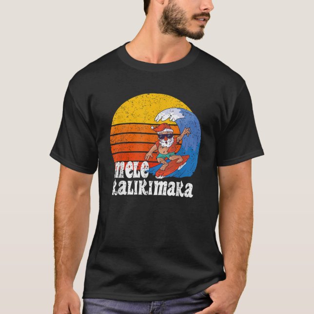 Christmas Mele Kalikimaka Surfing Santa Hawaiian T-Shirt (Front)