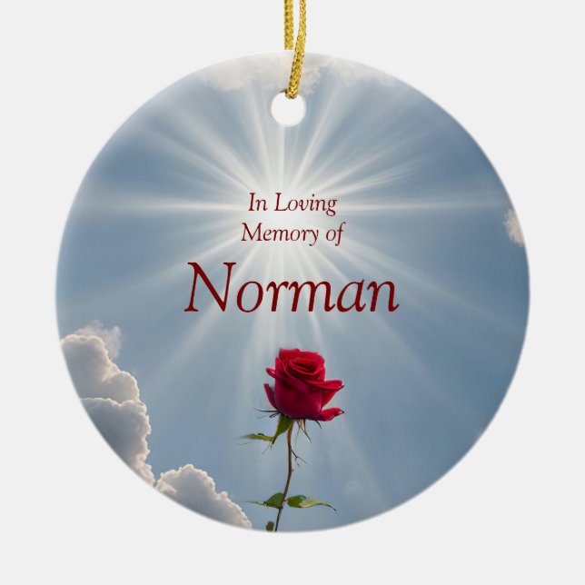 Christmas Memorial Custom Name Rose Ceramic Ornament (Front)