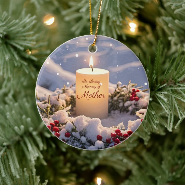 Christmas Memorial of Mum Mother Candle Snow Ceramic Ornament (Tree)