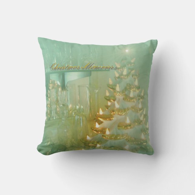Christmas Memories Pillow in a light aqua turquois (Front)