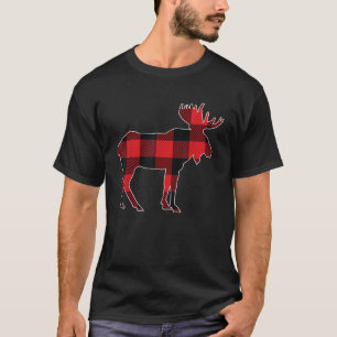 Christmas Men Kids Boys Moose Red Buffalo Plaid  T-Shirt