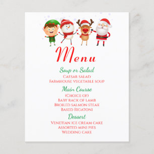 Christmas Menu Holiday Santa Claus Red Green