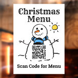 Christmas Menu Snowman with QR Code<br><div class="desc">Christmas QR Code Menu Window Cling Sign. Image is a Snowman with QR Code</div>