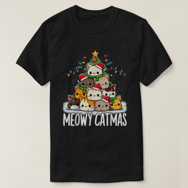 Christmas Meowy Catmas Tree Xmas Cat T-Shirt (Design Front)