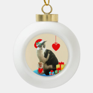 Christmas Merlin Cat Ceramic Ball Christmas Ornament