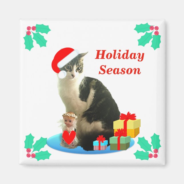Christmas Merlin Cat Magnet (Front)