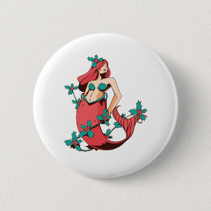 Christmas Mermaid 6 Cm Round Badge