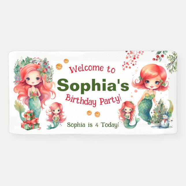 Christmas Mermaid Birthday Banner (Horizontal)