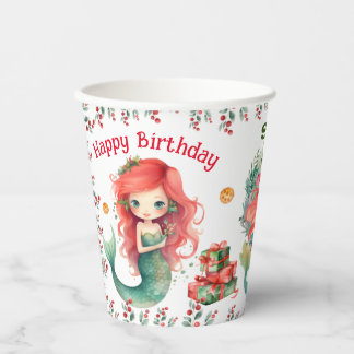 Christmas Mermaid Birthday Paper Cups