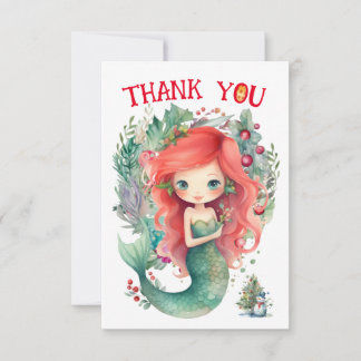 Christmas Mermaid Birthday Thank You Card