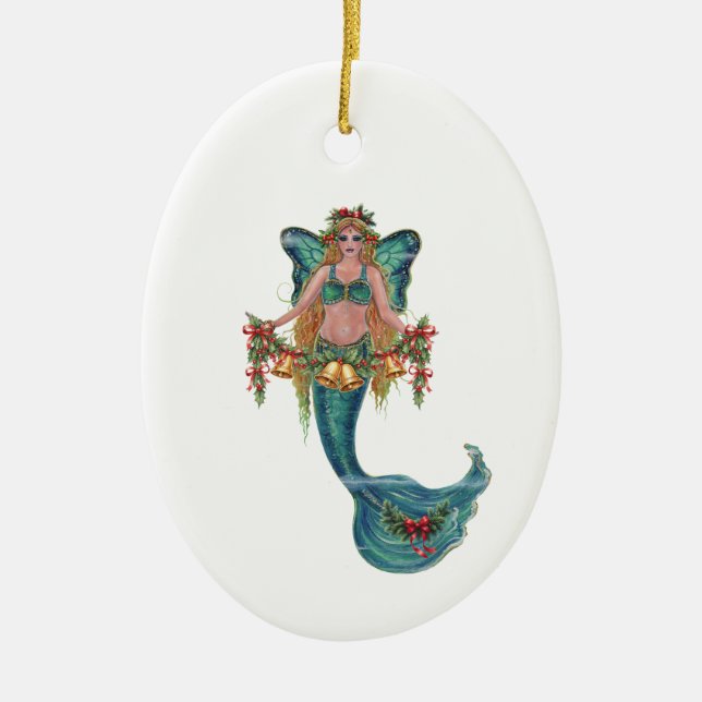Christmas mermaid  by Renee Lavoie Ceramic Ornament (Front)