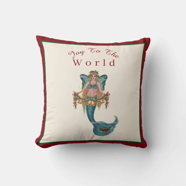 Christmas mermaid  by Renee Lavoie Cushion (Front)