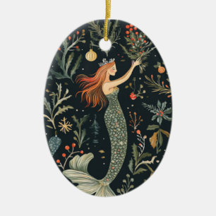 Christmas Mermaid Ceramic Ornament