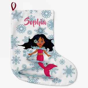 Christmas Mermaid Cute Name White Large Christmas Stocking