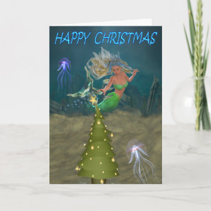 Christmas mermaid holiday card