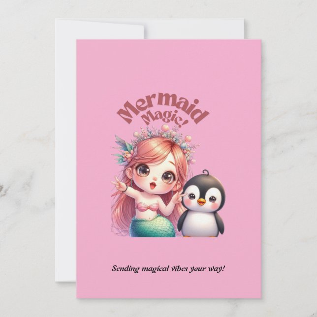 Christmas Mermaid Magic Card with Penguin Fun (Front)