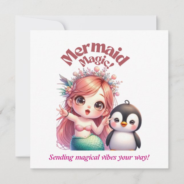 Christmas Mermaid Magic Card with Penguin Fun (Front)