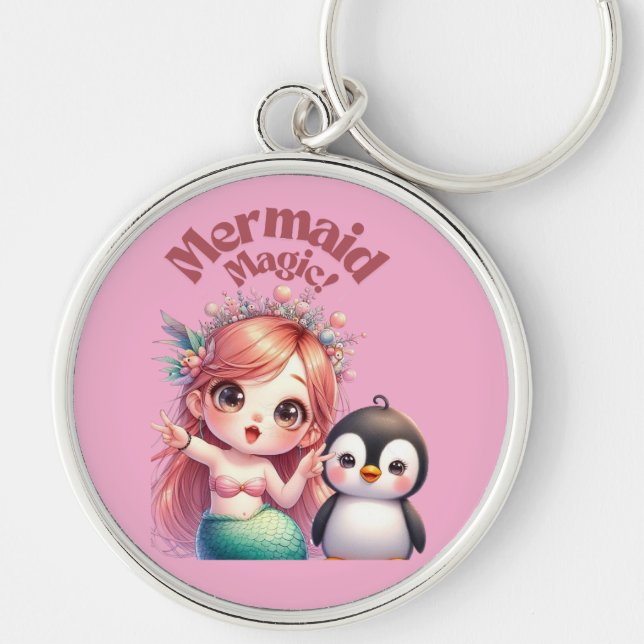 Christmas Mermaid Magic Card with Penguin Fun Key Ring (Front)