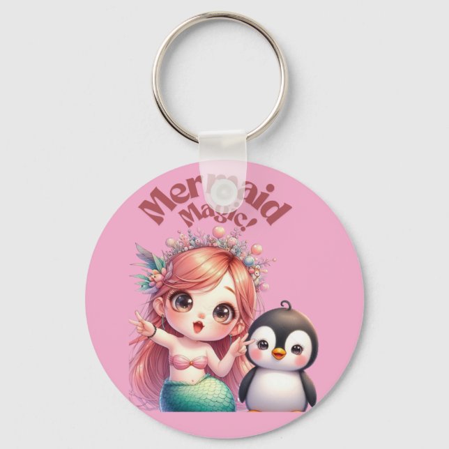 Christmas Mermaid Magic Card with Penguin Fun Key Ring (Front)