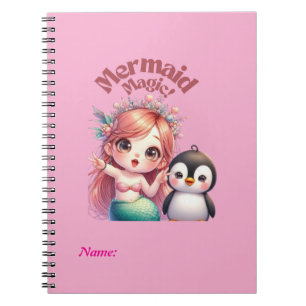 Christmas Mermaid Magic Card with Penguin Fun Notebook
