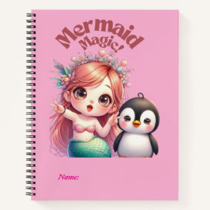 Christmas Mermaid Magic Card with Penguin Fun Notebook