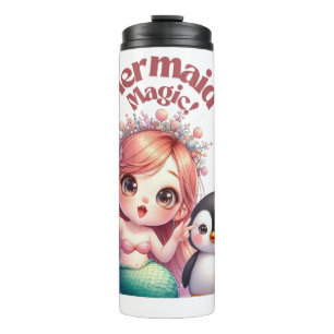 Christmas Mermaid Magic Card with Penguin Fun Thermal Tumbler
