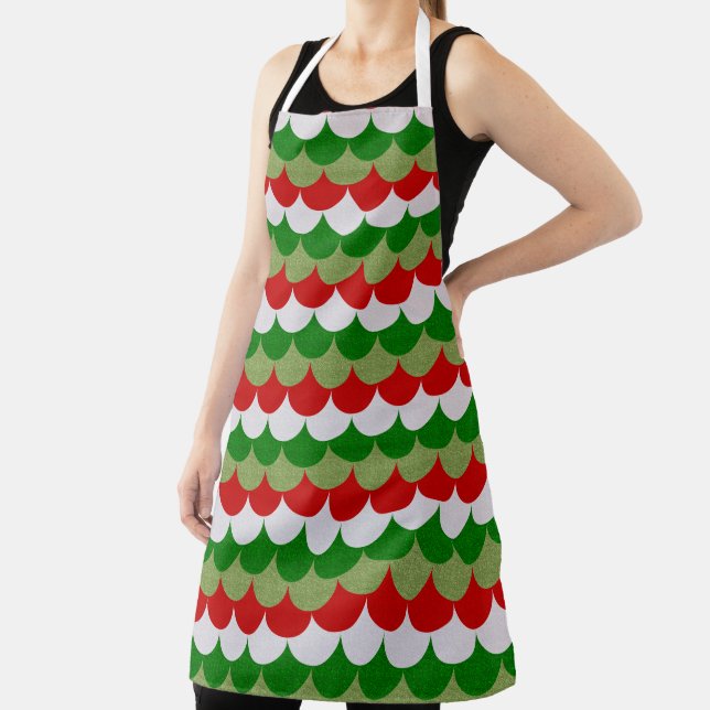 Christmas Mermaid Scales Sparkle Holiday Pattern Apron (Insitu)