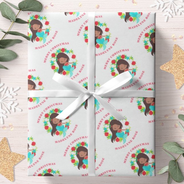Christmas Mermaid Shells Personalised Name Wrapping Paper (Creator Uploaded)