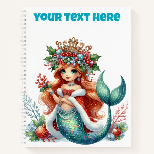 Christmas Mermaid Spiral Notebook – Editable Text (Front)