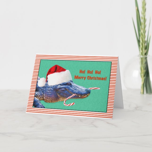 Christmas, Merry, Alligator with Santa Hat Holiday Card (Front)