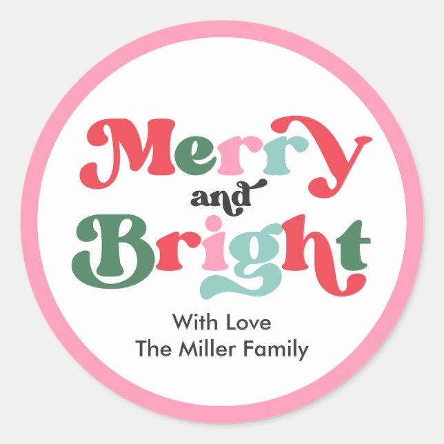 Christmas Merry And Bright Colourful Holiday Gift Classic Round Sticker (Front)