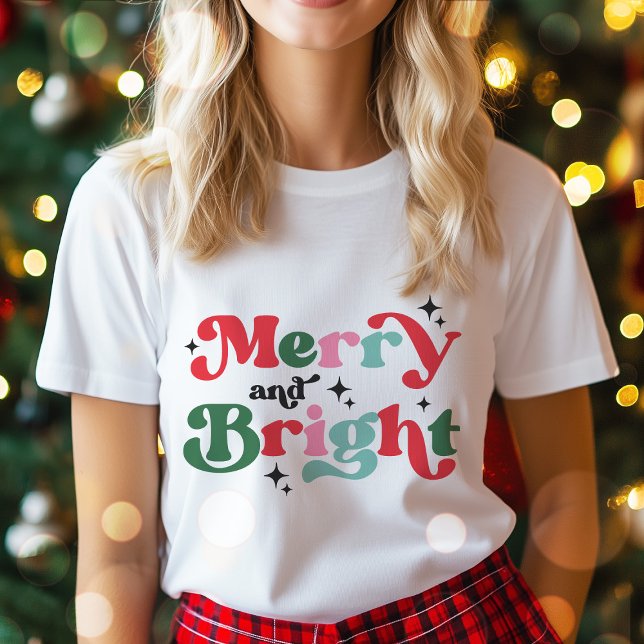 Christmas Merry And Bright Colourful Holiday Retro T-Shirt (Creator Uploaded)