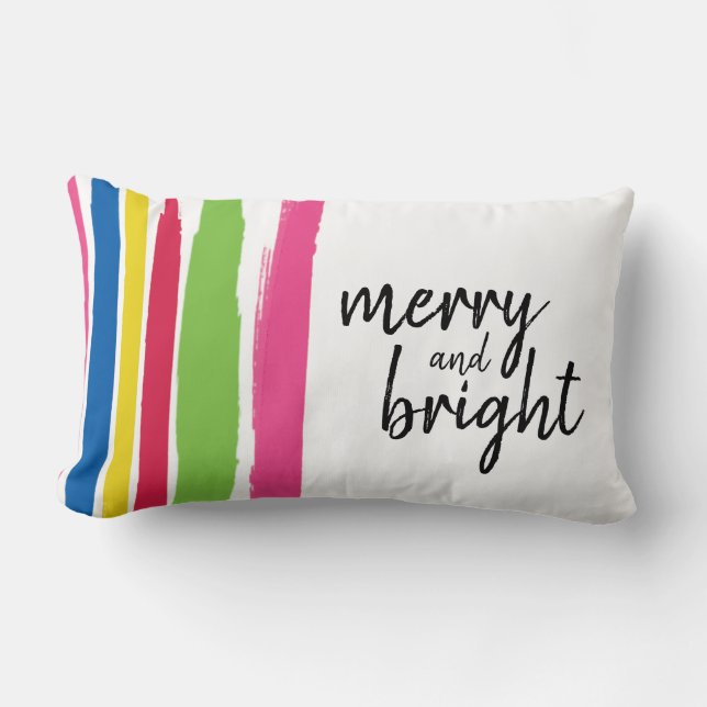Christmas, Merry and Bright, Colourful, Strokes Lumbar Cushion (Front)