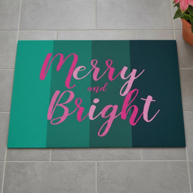 Christmas Merry and Bright Green Pink Doormat (Creator Uploaded)